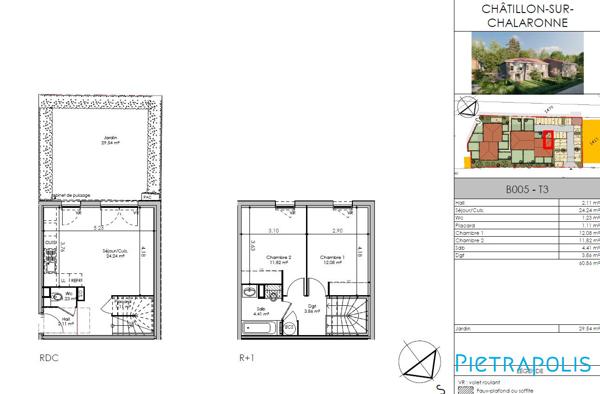 Vente T3 DUPLEX neuf avec jardin et 2 places de parking