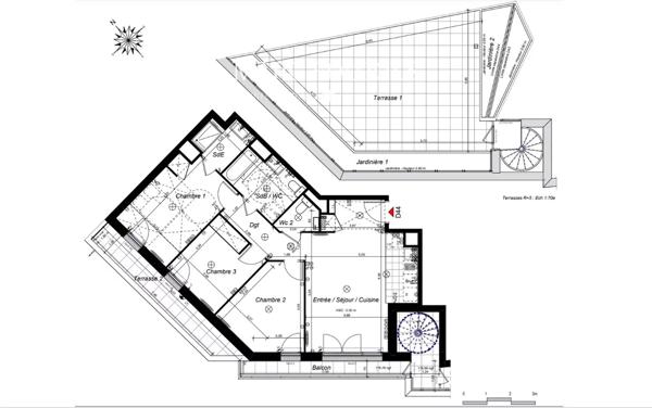Chatenay Malabry – T4 dernier étage avec terrasses de 66.52m² et double parkings
