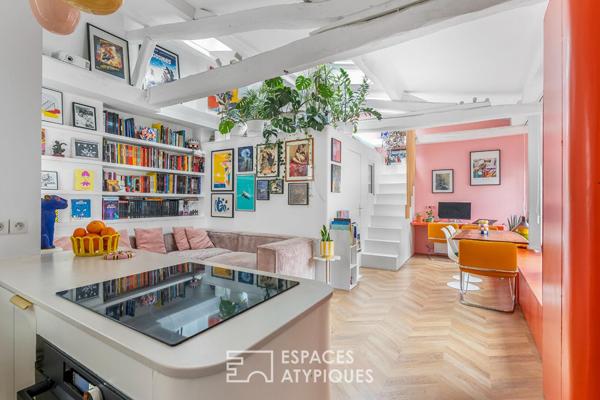 Dernier étage sous les toits repensé par architecte dans le Haut Marais