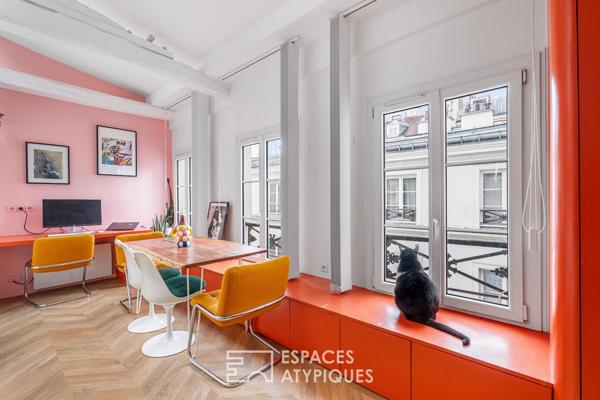 Dernier étage sous les toits repensé par architecte dans le Haut Marais