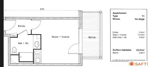 Studio avec balcon, vendu loué, parking inclus