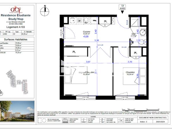 Location Appartement meublé 2 pièces 41.25 m² - STUDY'HOP Orleans 45100
