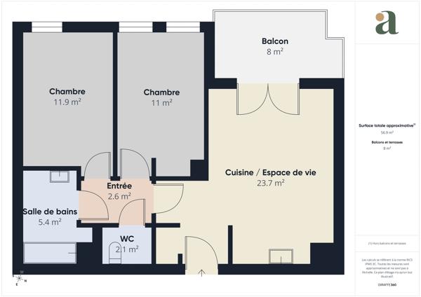 T3 lumineux 57 m² avec terrasse en vente à Cenon