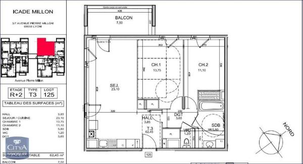 Appartement à louer 3 pièces 62.3m²
