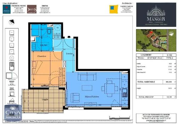 Appartement à louer 2 pièces 44m²