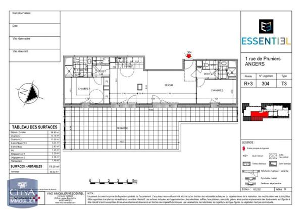 Appartement à louer 3 pièces 78.55m² Angers (49100)
