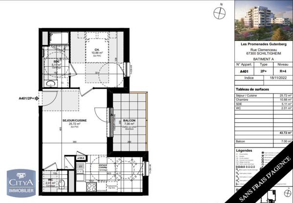 Location appartement Schiltigheim (67300) 2 pièces 43.72m²