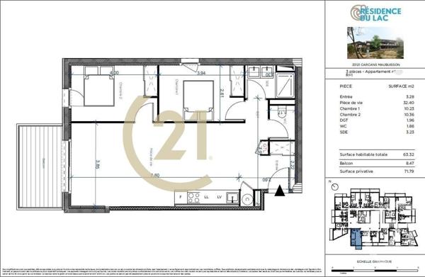 Appartement à vendre  3 pièces - 63,32 m2 CARCANS - 33
