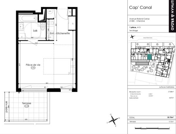 Chenôve (21300) DIJON STUDIO NEUF 33m2 avec Terrasse et parking