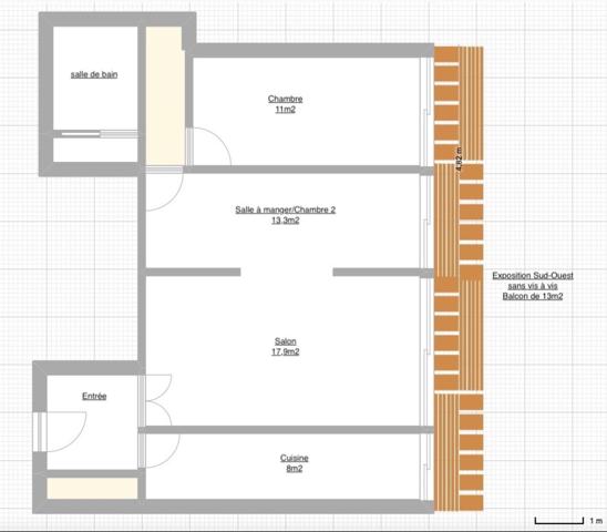 Appartement T3 de 62m² avec grand balcon de 13m2 sans vis à vis