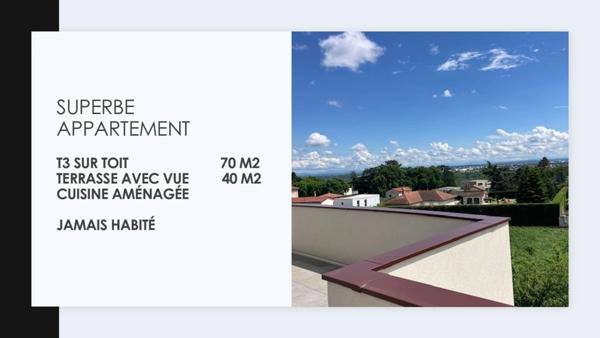 Appartement à vendre 3 pièces RILLIEUX LA PAPE (69) - DERNIER LOT EN TOIT TERRASSE- NEUF - terrasse de 42 m2