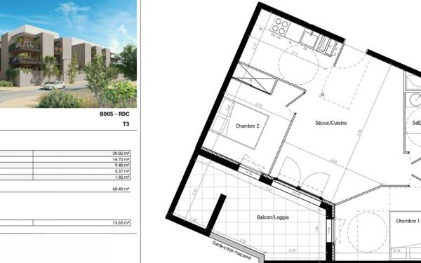 Appartement à vendre    3 pièces • 60,49 m2 Pollestres