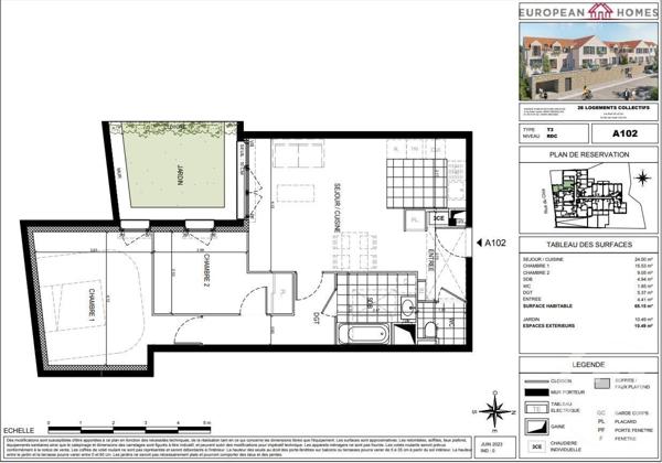 Appartement F3 à vendre  3 pièces - 65,15 m2 GIF SUR YVETTE - 91