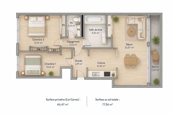 Boulogne-Billancourt - Beau 3 pièces 66 m² avec grand balcon