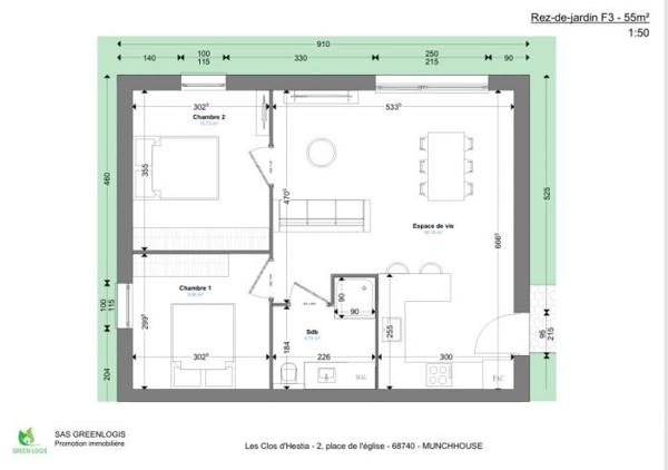 T3 Chalampé 55 m²