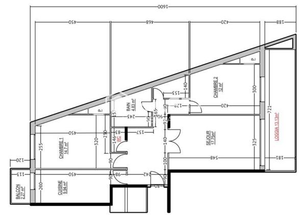 T3 Traversant de 73 m² + Balcon + Cave