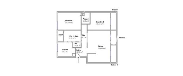 Appartement 3 pièces - 67 m² Exclusivité efficity