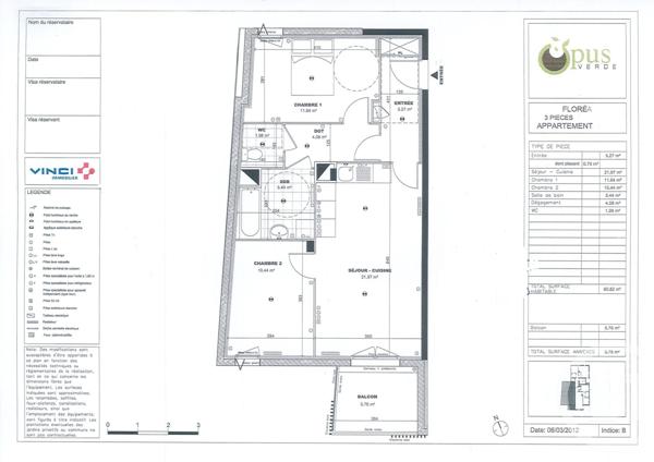 Appartement F3 à vendre  3 pièces - 61,48 m2 ST DENIS - 93