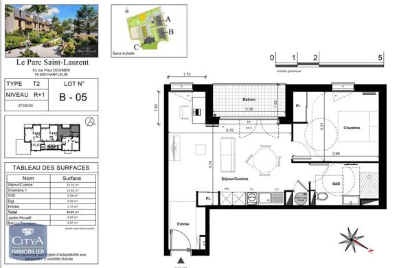 Appartement à louer 2 pièces 46.95m²