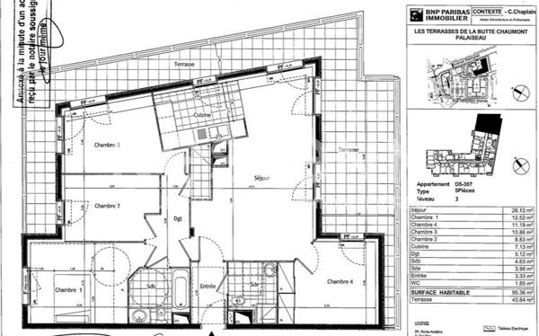 Très bel appartement 5 pièces de 95 m² avec Terrasse de 40 m² au dernièr étage, place de parking sous-sol PALAISEAU - Massy-Palaiseau