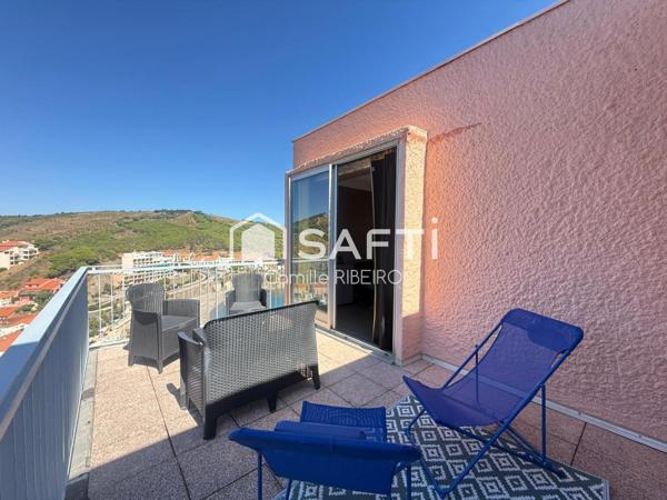 BANYULS SUR MER, APPARTEMENT T2 VUE EXEPTIONNELLE MER ET MONTAGNE,PARKING,CAVE