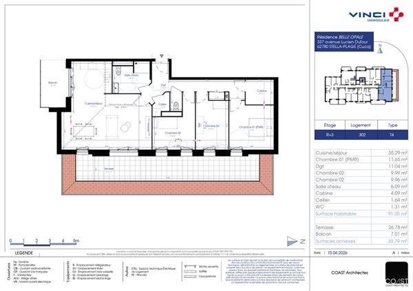 Appartement Stella Plage 4 pièces + cabine 91.1m² Terrasse et balcon de 33m²