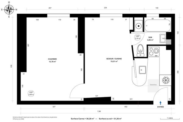 Paris 17 – Guy Moquet/Brochant – 2 pièces 30,28 m2