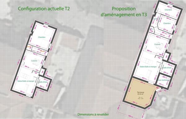 Romans centre : T2 de 69 m2 en rez-de-chaussée, terrasse, parking, cave