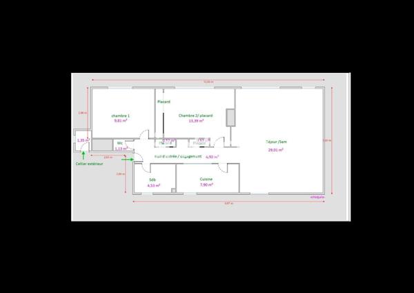 Appartement 3 pièces - 74 m² Exclusivité efficity