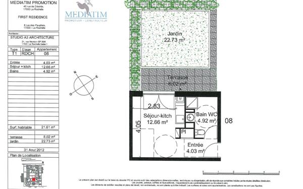 Appartement à louer    1 pièce • 21,61 m2 La Rochelle