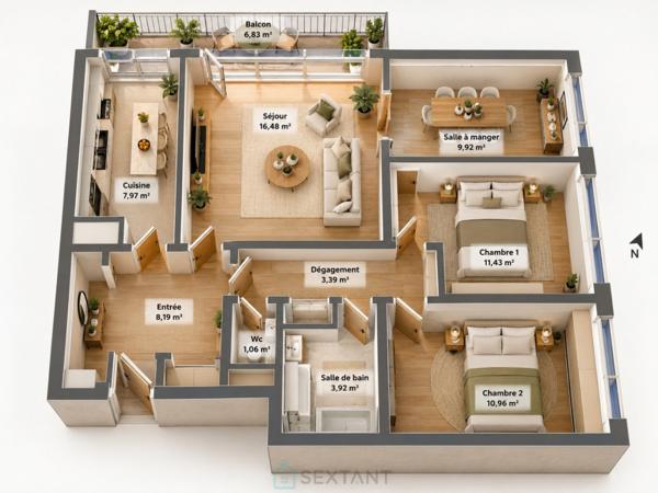 Un appartement offrant une vue panoramique