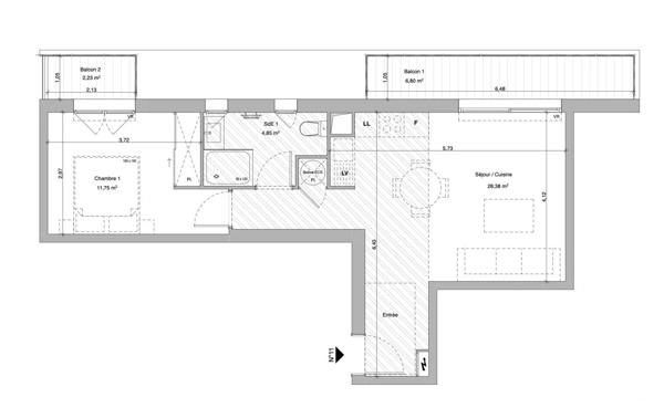 Appartement F2 à vendre  2 pièces - 44,98 m 2   ANTIBES  - 06