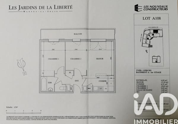 Appartement à vendre 3 pièces 47,17 m² Mantes-la-Jolie