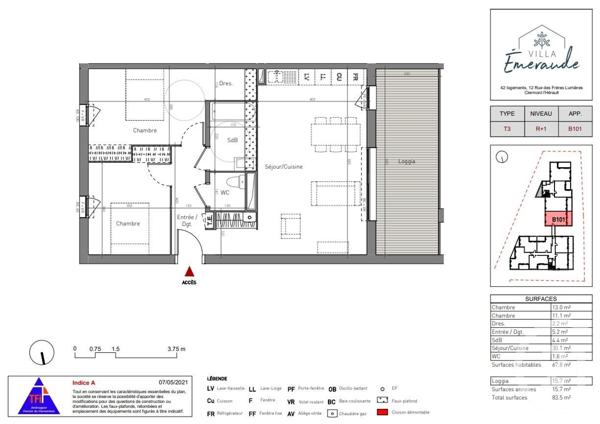 Appartement T3 à vendre  3 pièces - 67,80 m2 CLERMONT L HERAULT - 34