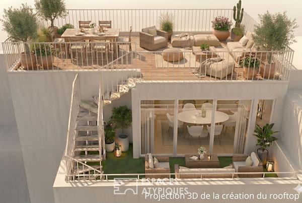 Duplex traversant au dernier étage avec terrasses dans le village Saint-Charles