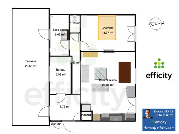 Appartement 3 pièces - 64 m² Exclusivité efficity