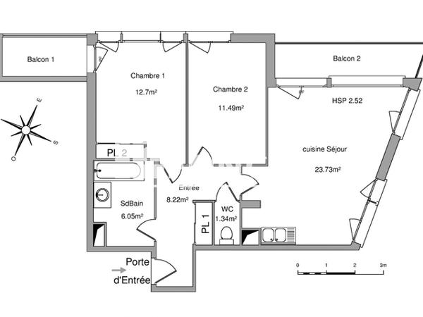 Location Appartement 3 pièces 63.53 m² - 41 RUE DE VERDUN Tours 37100