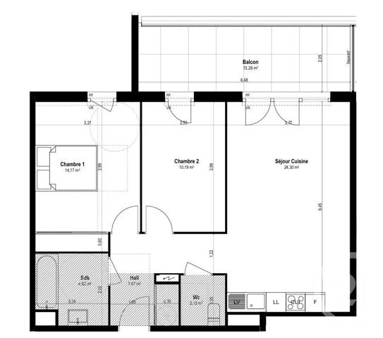 Appartement F2 à vendre  2 pièces - 44,64 m2 ST LAURENT DU VAR - 06