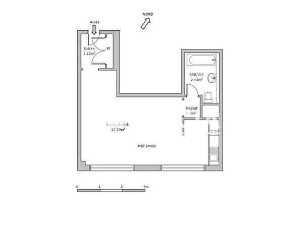 Location Studio 24.54 m² - RUE ROGER VERGIN Lambersart 59130