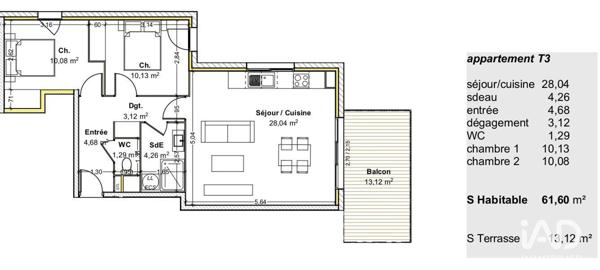 Appartement à vendre 3 pièces 62 m² Guéreins