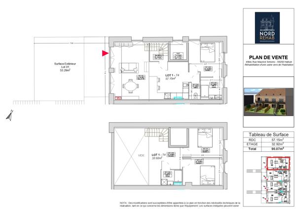 L ATELIER - LOFT SEMI INDIVIDUEL VENDU BRUT - HALLUIN - DE 100 M² -T3/T4 - JARDIN 53 M²- 1 PARKING - 119 000