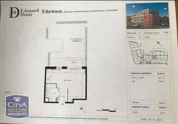 Appartement à louer 1 pièce 30.2m² Roubaix (59100)