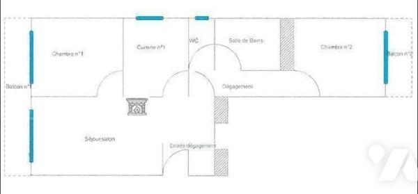 appartement de 3 pièces 2 balcons 2 chambres salle de bains cuisine salon/salle à manger cheminée