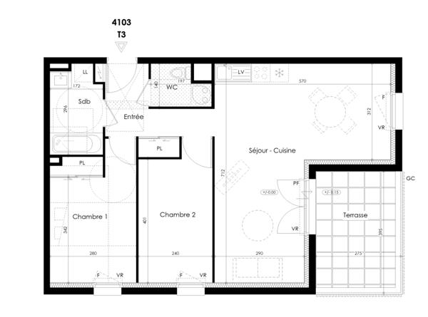 Appartement 3 pièces - 65 m²