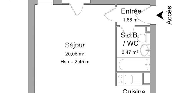 Location Studio 29.27 m² - Cergy 95000