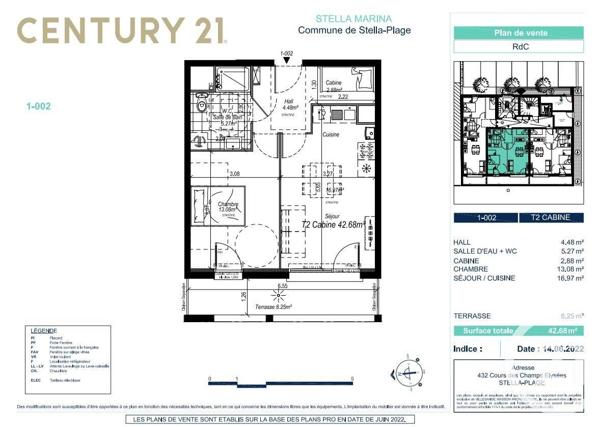 Appartement T2 à vendre  2 pièces - 42,68 m2 CUCQ - 62