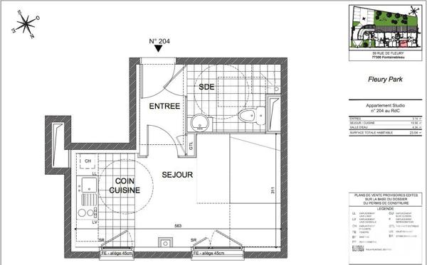 Appartement à vendre 1 pièce 23 m² Fontainebleau