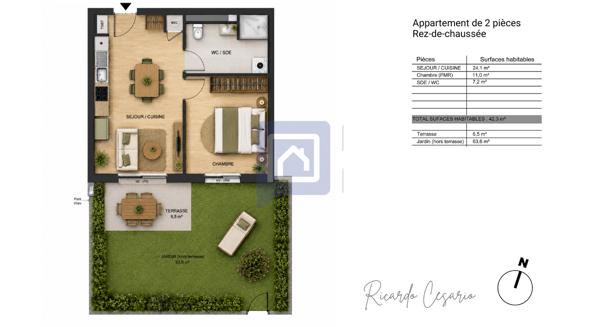 Quimper 29000 - Appartement 2 pièces avec jardin privatif, terrasse et parking
