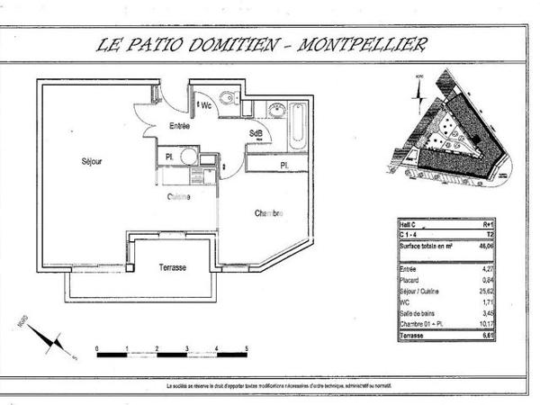 Location Appartement 2 pièces 46.4 m² - 70 rue de Claret Montpellier 34070