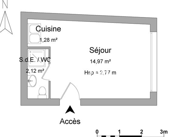 Location Studio meublé 18.37 m² - 99 RUE BASSE Caen 14000